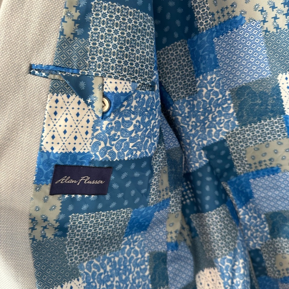 Alan Flusser XL Light Blue Blazer Textured Sport Coat Patchwork Lining - Picture 5 of 6